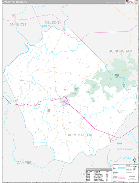 Appomattox County, VA Wall Map