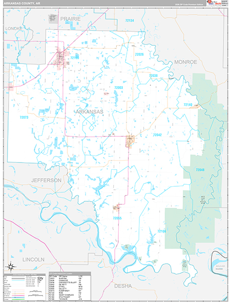 Arkansas County, AR Zip Code Map