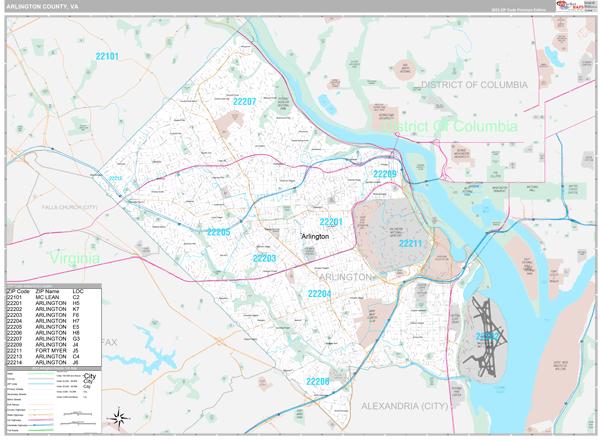 Arlington County, VA Wall Map Premium Style by MarketMAPS - MapSales