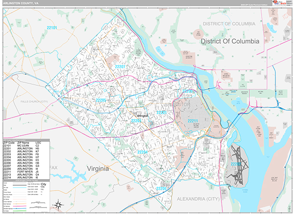 Arlington County, VA Wall Map