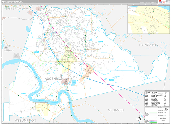 Ascension County, LA Wall Map