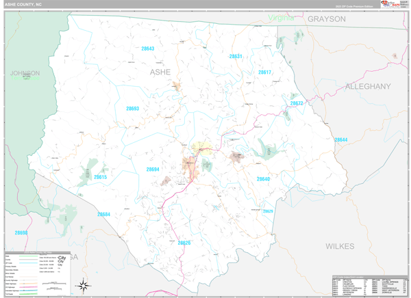 Ashe County Nc Wall Map Premium Style By Marketmaps