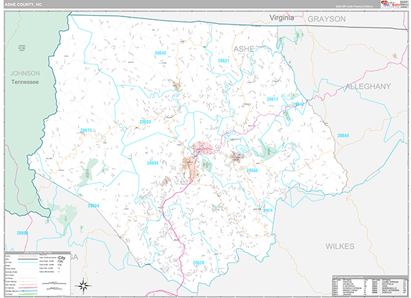 Ashe County, NC Wall Map