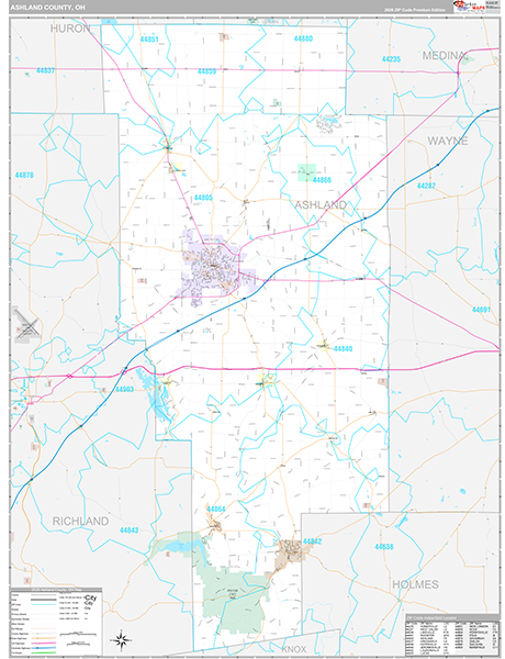 Ashland County, OH Zip Code Map