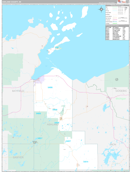 Ashland County, WI Carrier Route Wall Map