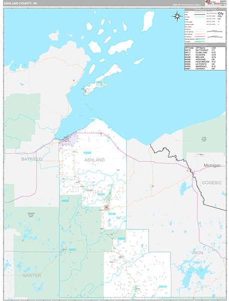 Ashland County, WI Wall Map
