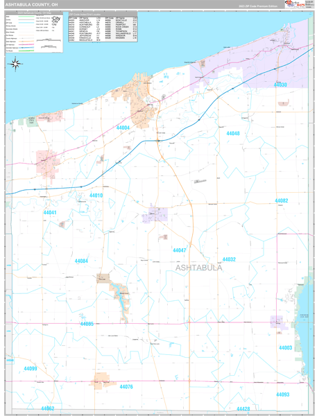 Ashtabula County, OH Carrier Route Wall Map