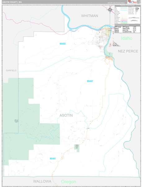 Asotin County, WA Carrier Route Wall Map
