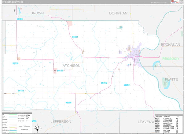 Atchison County, KS Wall Map Premium Style