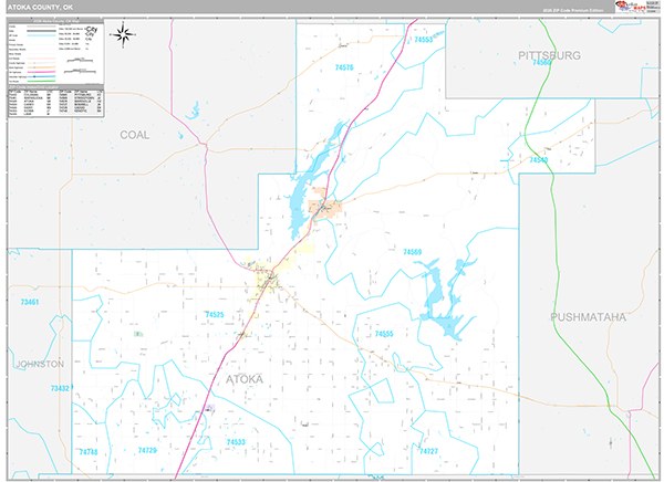 Atoka County, OK Wall Map