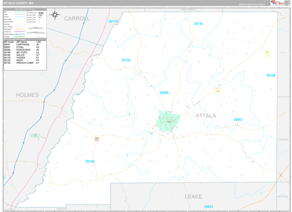 Attala County, MS Wall Map