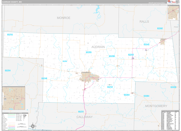 Audrain County Wall Map Premium Style