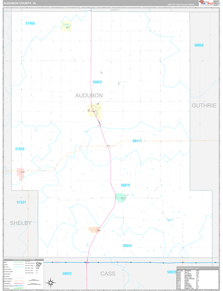 Audubon County, IA Carrier Route Wall Map