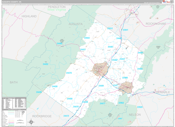 Augusta County Wall Map Premium Style