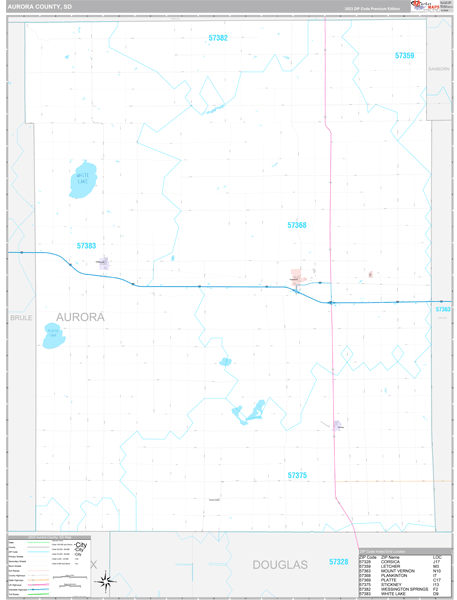 Aurora County, SD Wall Map Premium Style