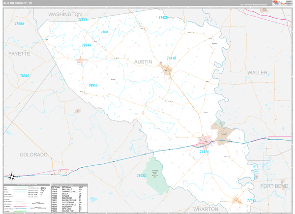 Austin County, TX Wall Map