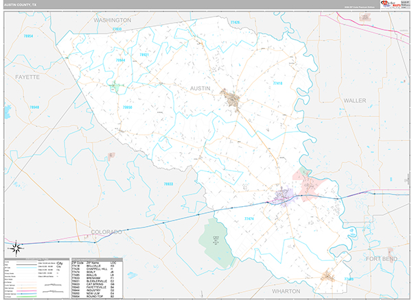 Austin County, TX Zip Code Map