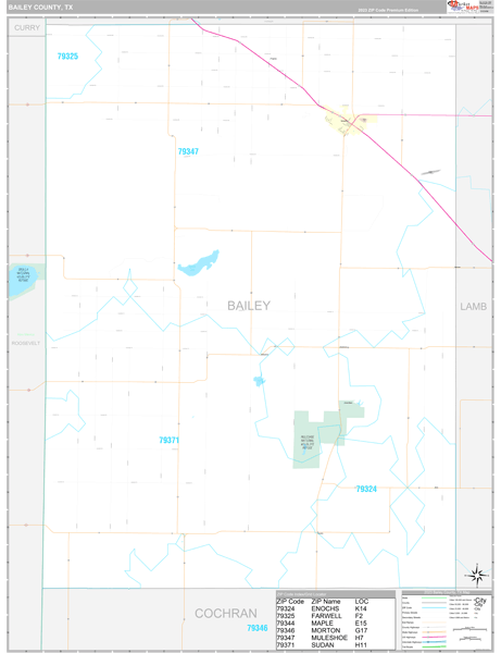 Bailey County, TX Wall Map Premium Style