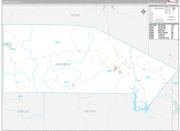 Bandera County, TX Zip Code Map