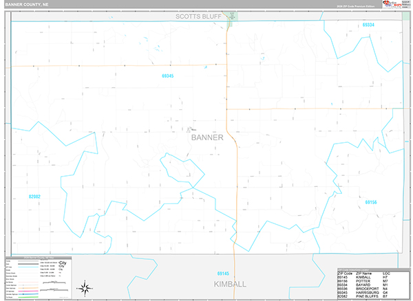Banner County, NE Zip Code Map