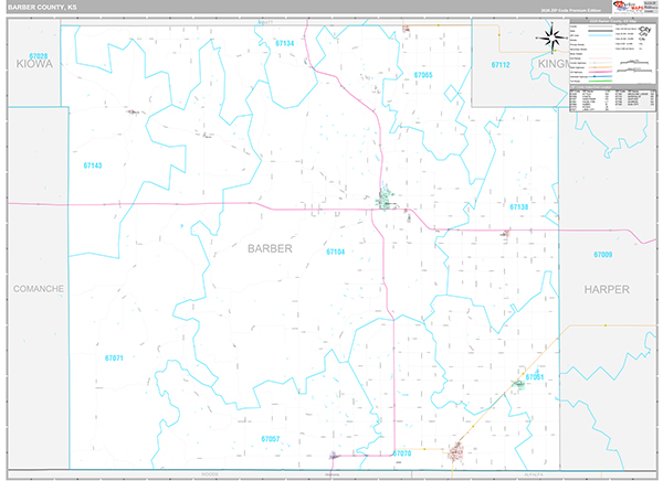 Barber County, KS Wall Map Premium Style