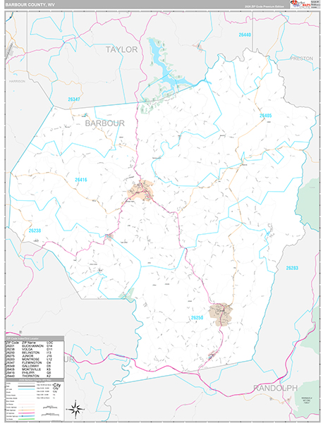 Barbour County, WV Zip Code Map