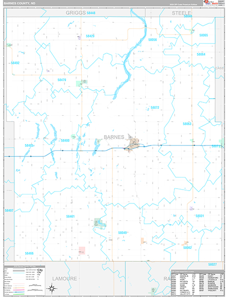 Barnes County, ND Wall Map Premium Style
