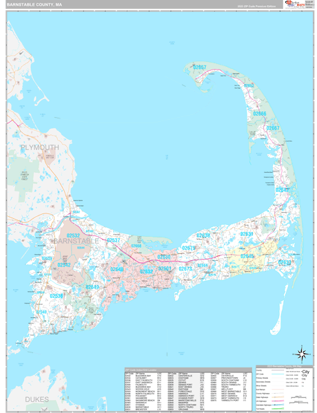 Barnstable County, MA Wall Map