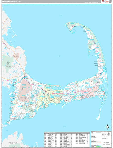 Barnstable County, MA Wall Map Premium Style