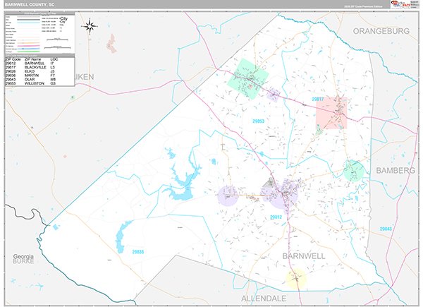 Barnwell County, SC Wall Map