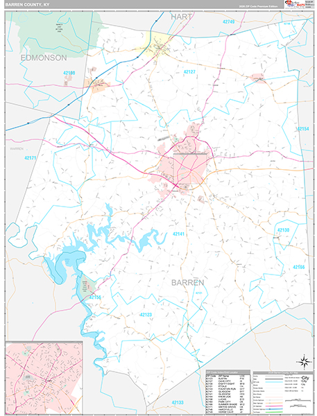 Barren County, KY Wall Map Premium Style