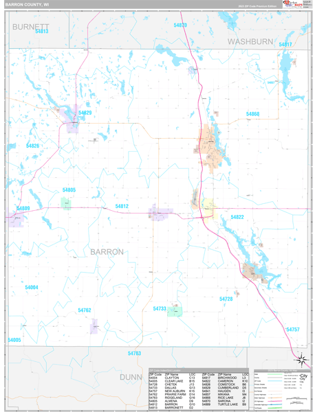 Barron County, WI Carrier Route Wall Map