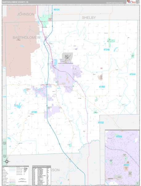 Bartholomew County, IN Carrier Route Wall Map