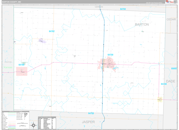 Barton County, MO Wall Map Premium Style