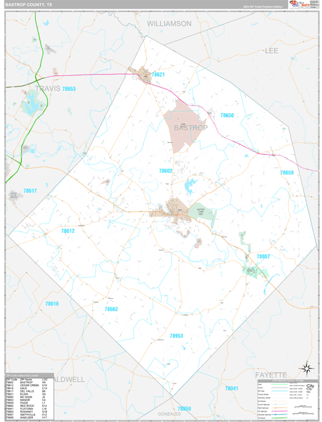 Bastrop County, TX Wall Map