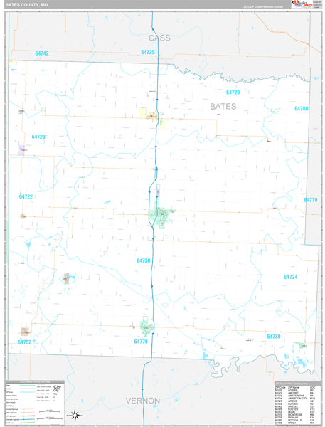 Bates County, MO Carrier Route Wall Map