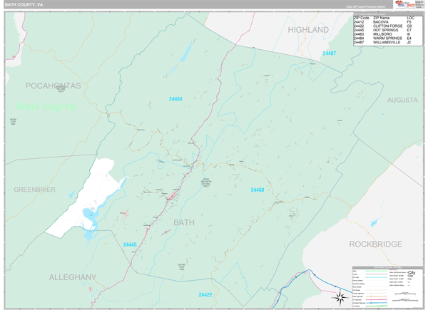 Bath County, VA Carrier Route Wall Map