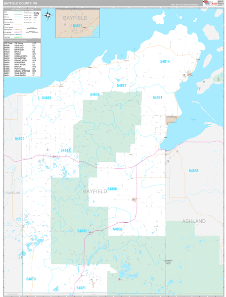 Bayfield County, WI Zip Code Map