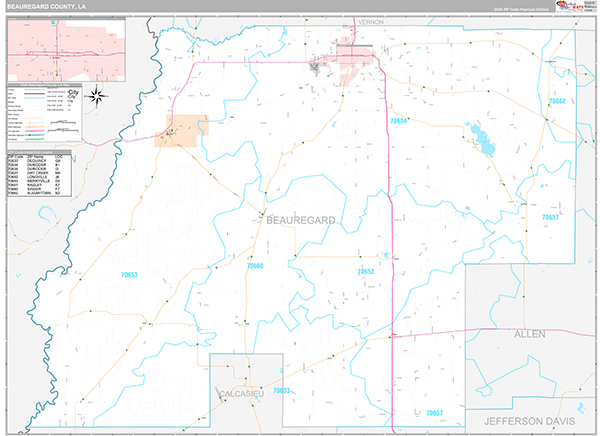 Beauregard County, LA Wall Map
