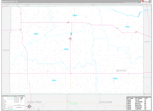 Beaver County, OK Carrier Route Wall Map