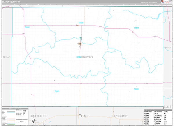 Beaver County, OK Wall Map