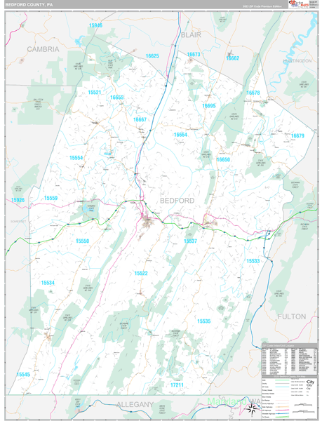 Bedford County, PA Carrier Route Wall Map
