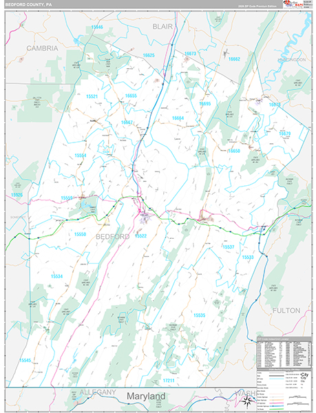 Bedford County, PA Wall Map Premium Style