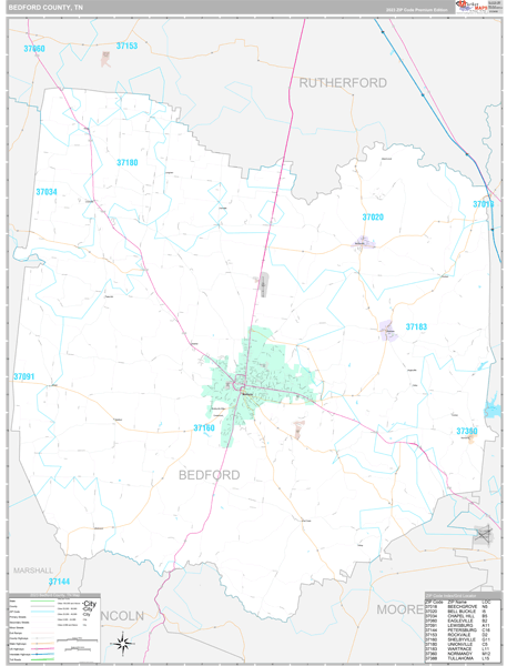 Bedford County, TN Zip Code Map