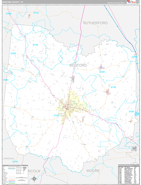 Bedford County, TN Zip Code Map