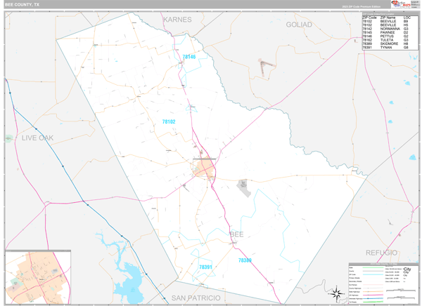 Bee County, TX Carrier Route Wall Map