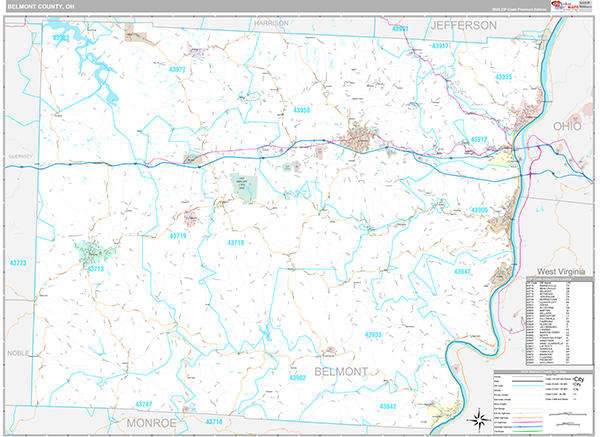 Belmont County, OH Zip Code Map