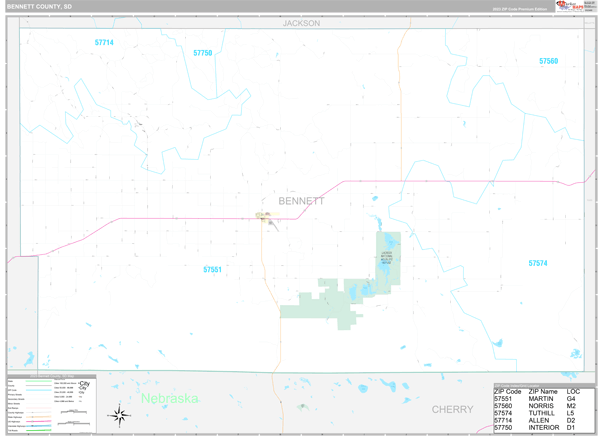 Bennett County, SD Carrier Route Wall Map