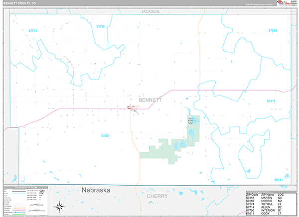 Bennett County, SD Zip Code Map