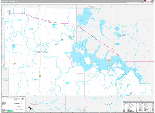Benson County, ND Wall Map Premium Style